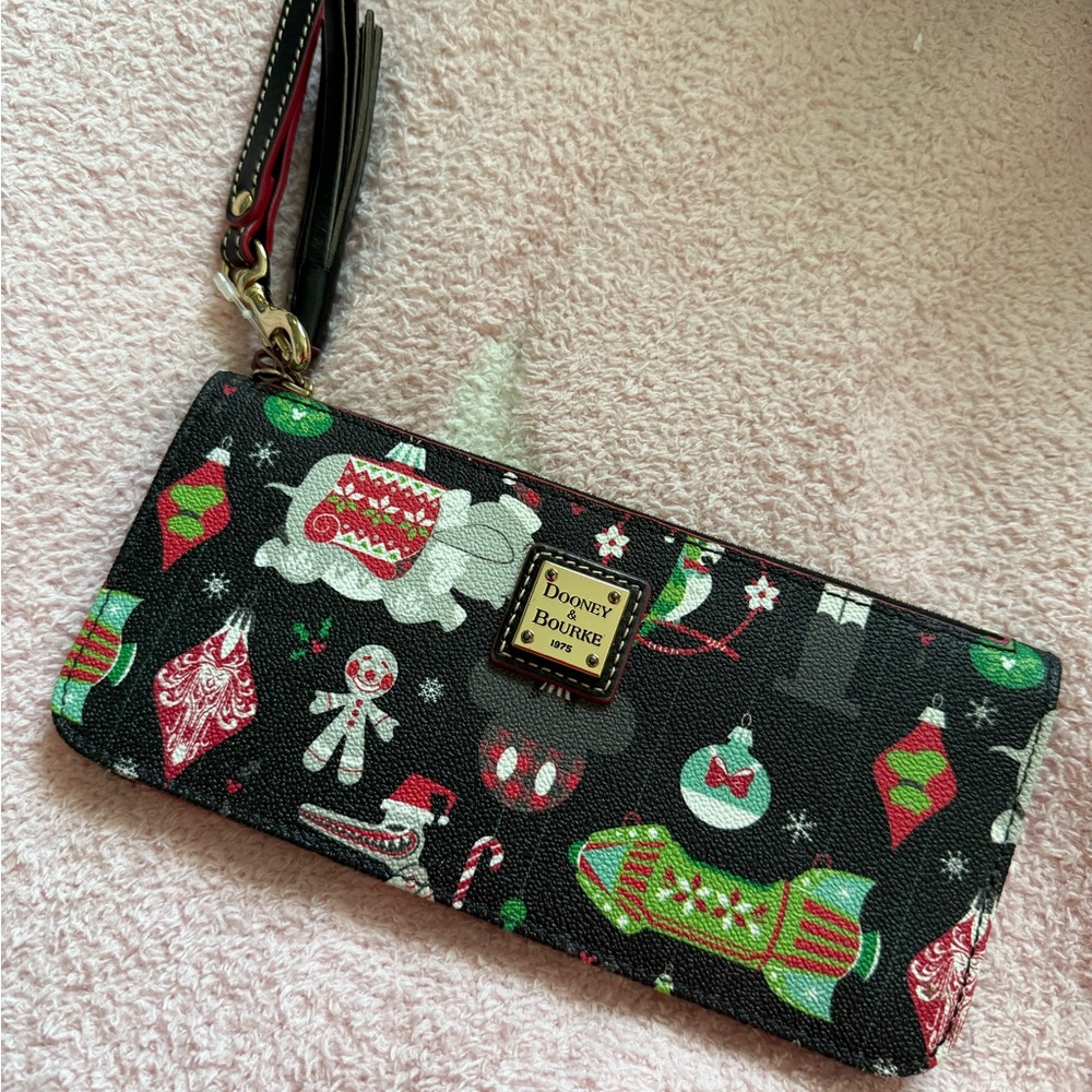Disney Parks Dooney & Bourke Holiday Festive Black Wristlet